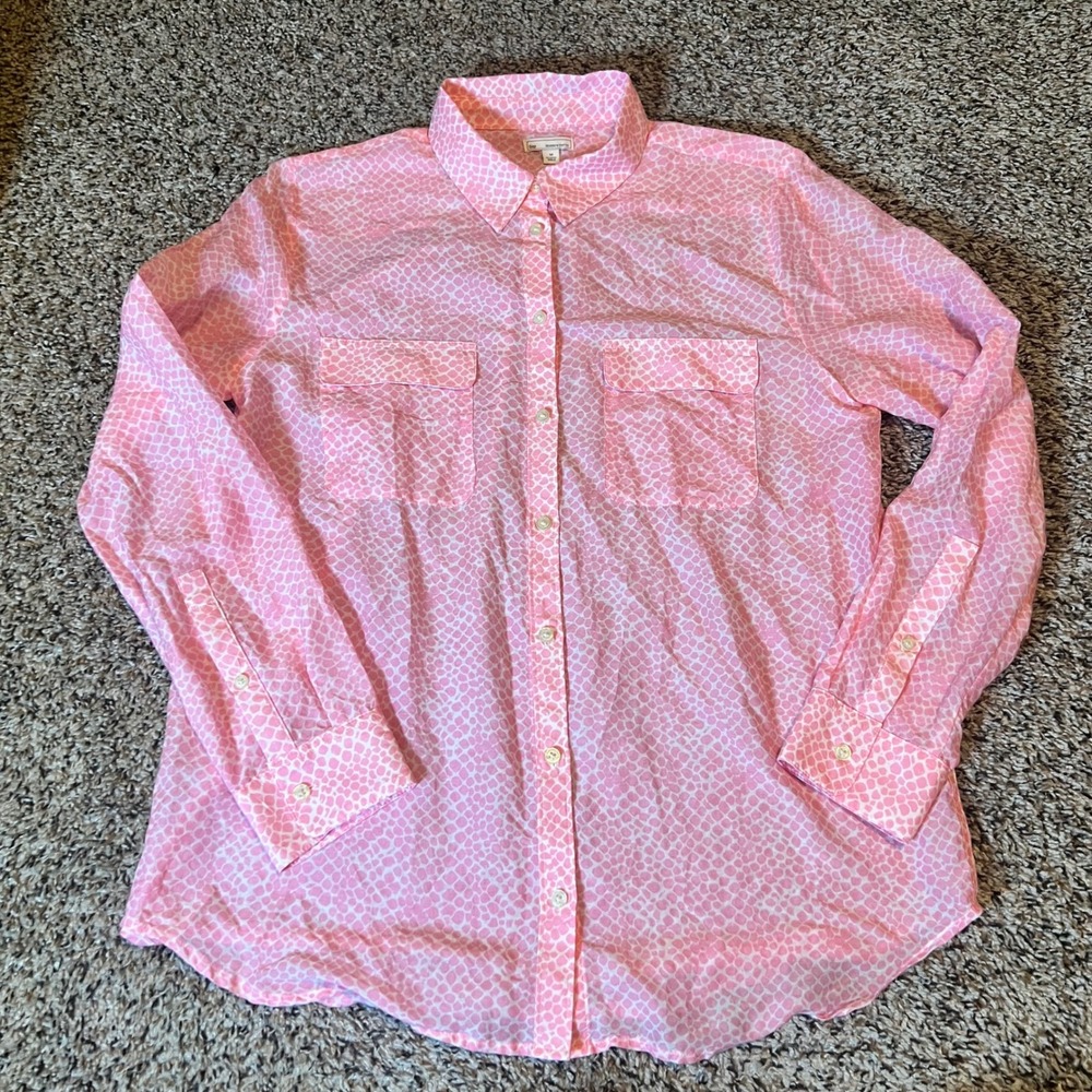 Gap Pink Snake Print Button Down Shirt Women's Size M Long Sleeve‎ Casual Top